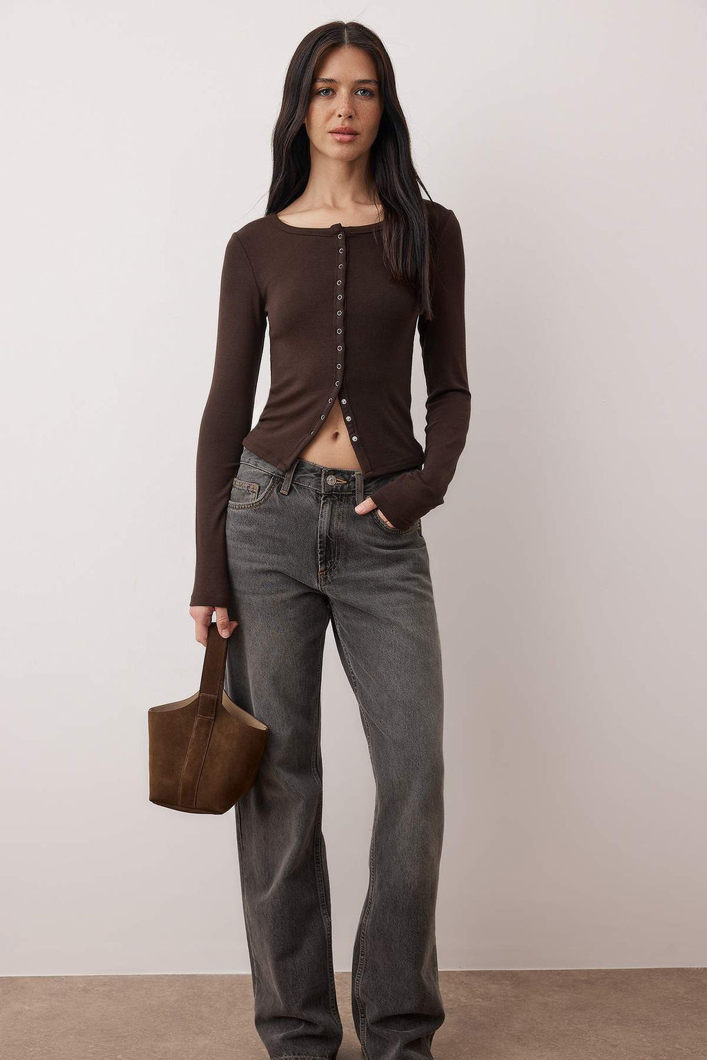 Koyu Kahverengi Onu Full C?tc?tl? Fitted/Vucuda Oturan Orme Bluz TWOAW26BZ00193