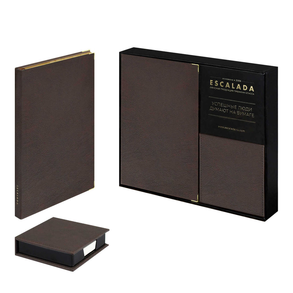 Ежедневник недатированный + подставка с блоком (набор подарочный) ESCALADA, А5, 160 л., арт. 70560/ 5 ШЕВРЕТ ГЛОСС КОРИЧНЕВЫЙ