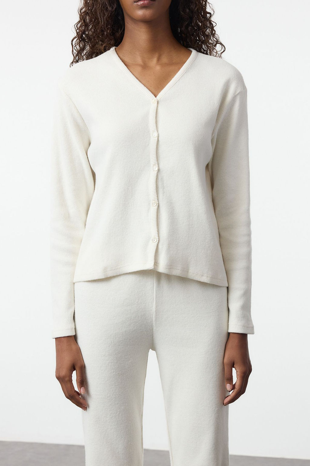 Beyaz Pamuklu F?rcal? Soft Fitilli H?rka Orme Pijama Tak?m? THMAW25PT00074