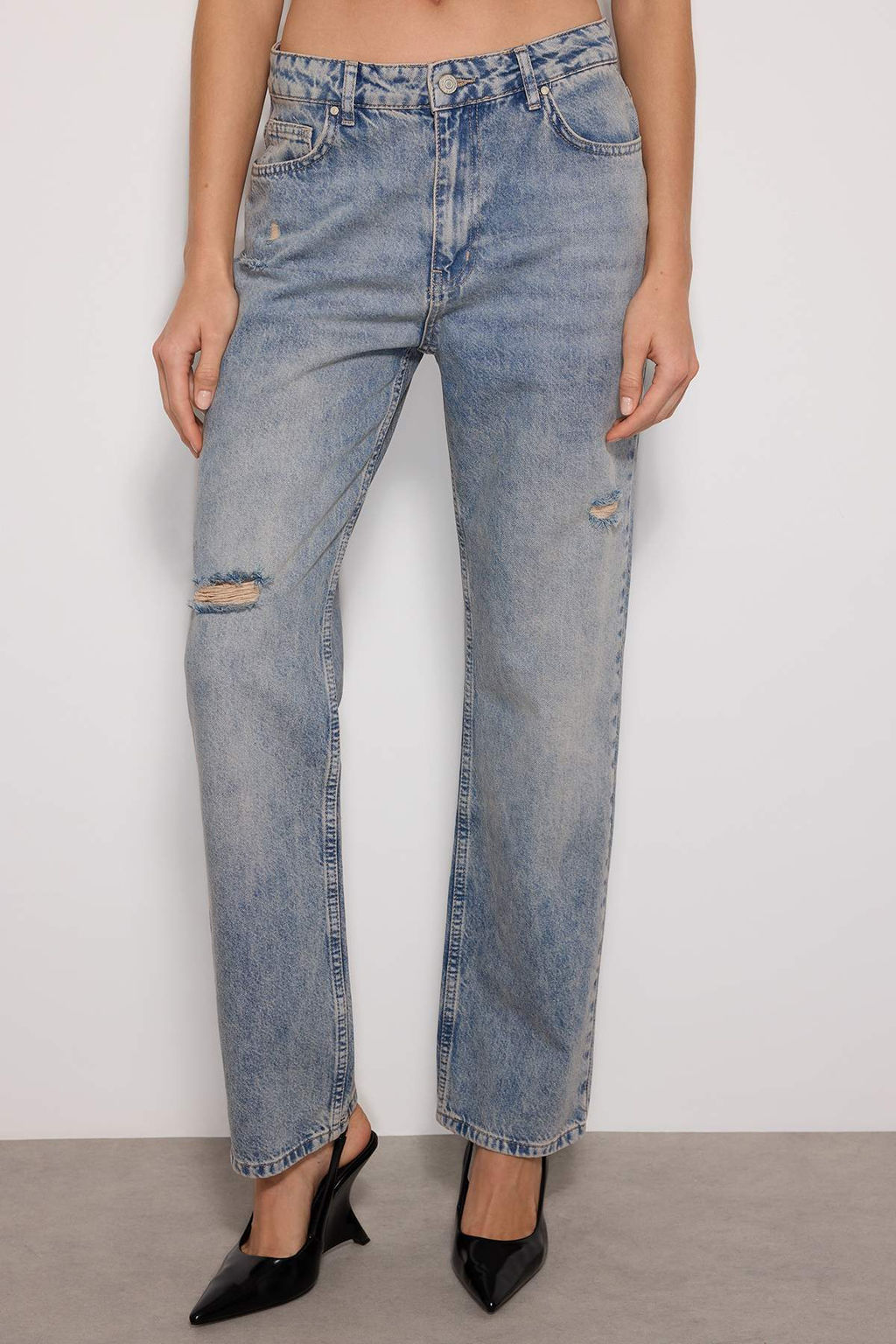 TRENDYOLMILLA Mavi Y?rt?kl? Yuksek Bel Uzun Straight Jeans TWOAW24JE00033 фото 13