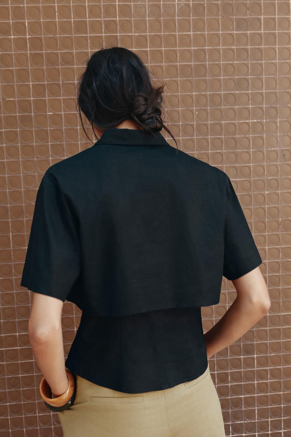 FITTED DOUBLE-LAYER LINEN BLEND SHIRT - Zara фото 4