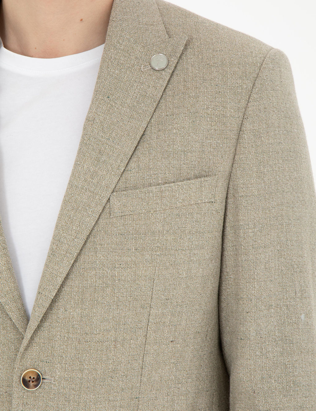 A__k Ye_il Slim Fit Keten Kar___ml_ Ceket