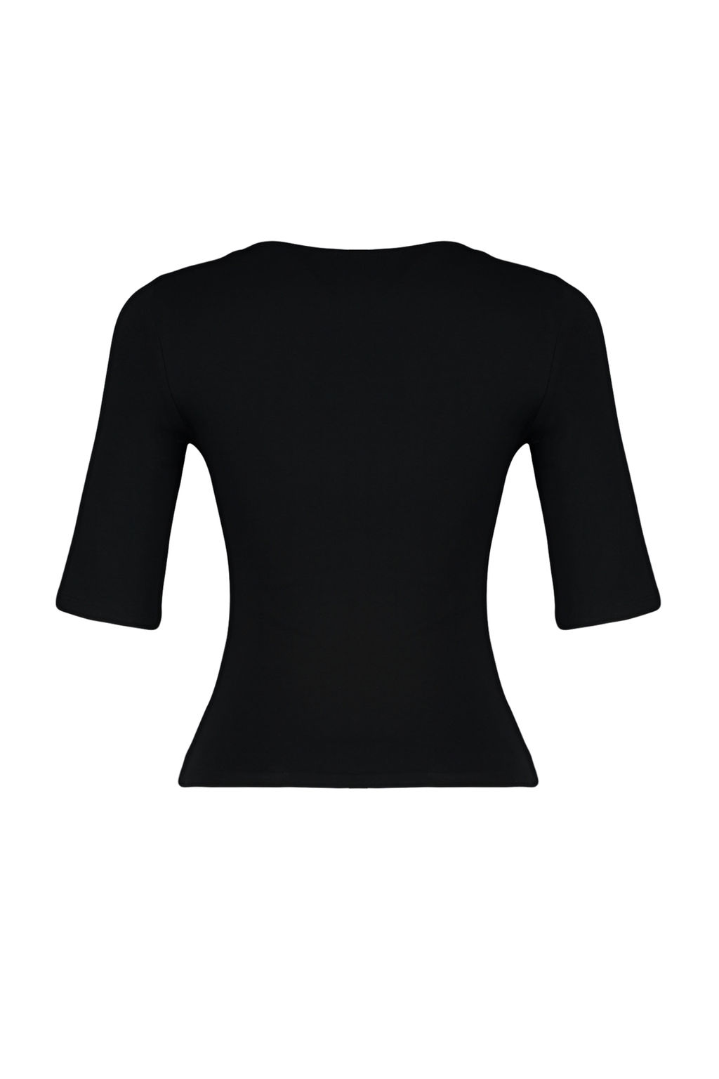 Siyah Fitted/Vucuda Oturan Kay?k Yaka K?sa Kollu Pamuklu Esnek Orme Bluz TWOSS24BZ00076