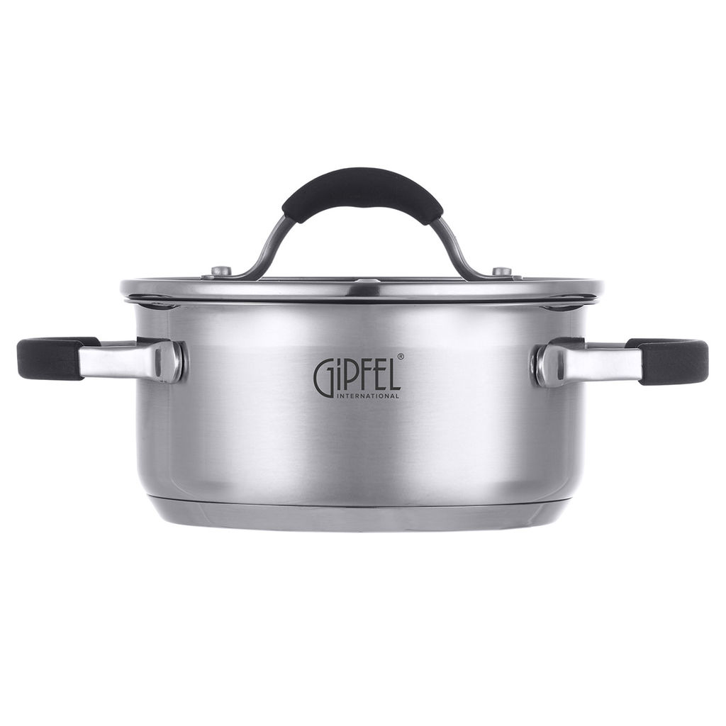 1732 GIPFEL Кастрюля METROPOLE 16x7,5см/1,5л со стеклянной крышкой, с индукционным капсульным дном. Материал: нерж. сталь 18/10, силикон. Толщина: 0,6мм  фото 2