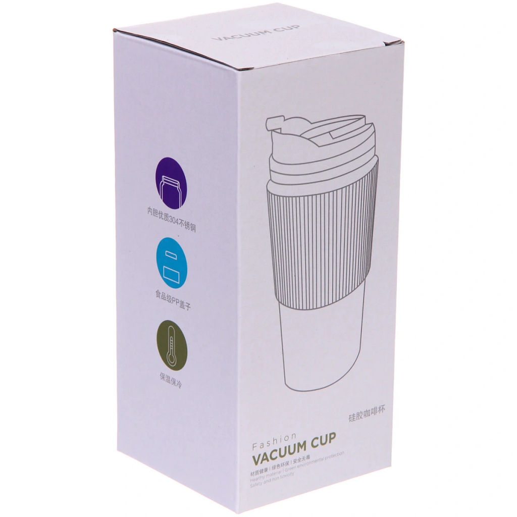 Термокружка 450мл "Стиль" с силиконовой вставкой, цвет зеленый