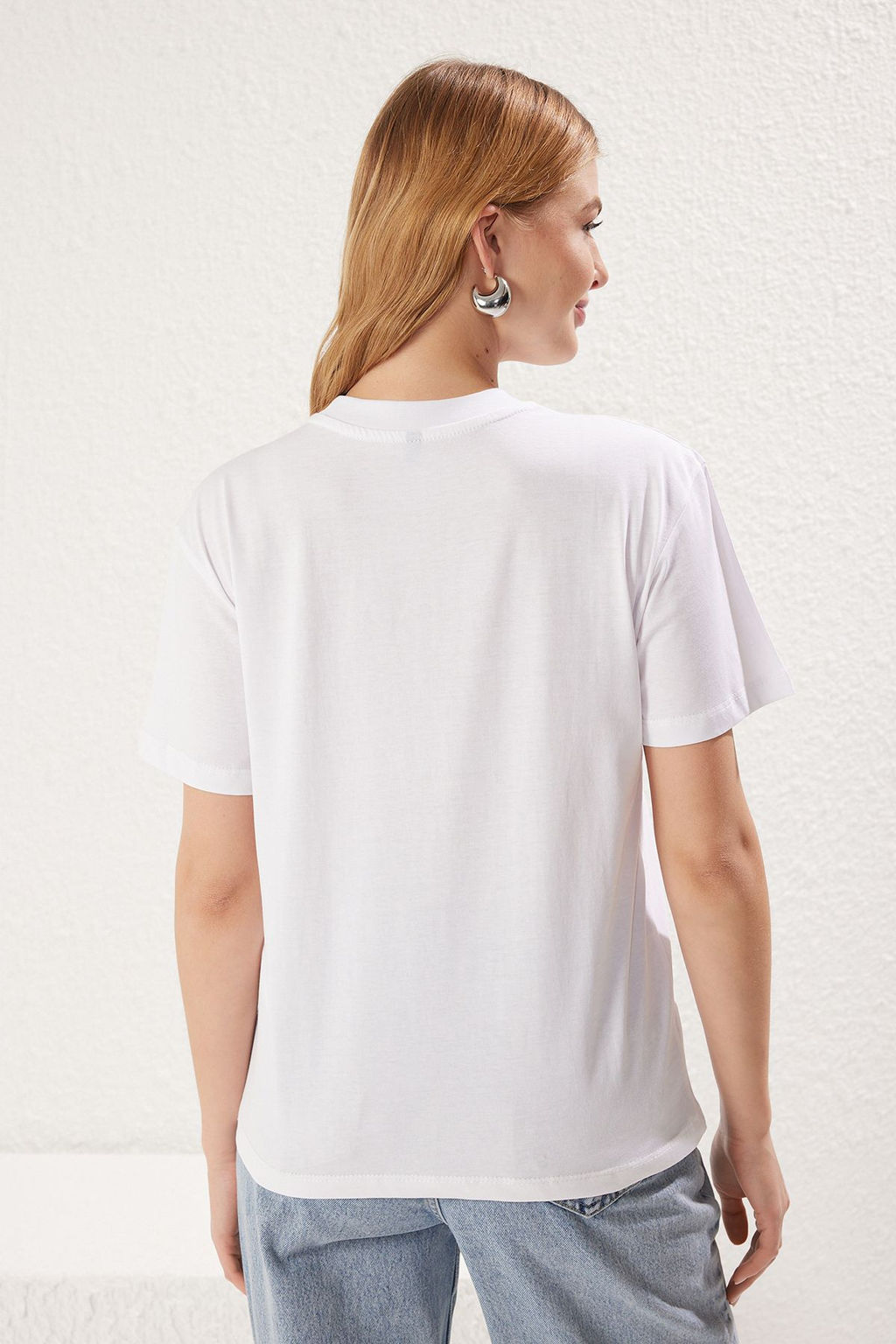 Beyaz-Beyaz 2li Paket %100 Pamuk Basic Dik Yaka Orme T-Shirt TWOSS20TS1500