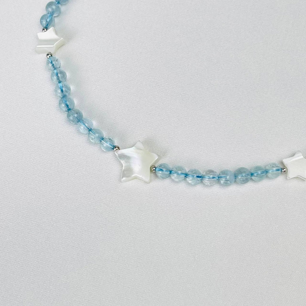Бусы детские из Аквамарина и Перламутра 34 см +