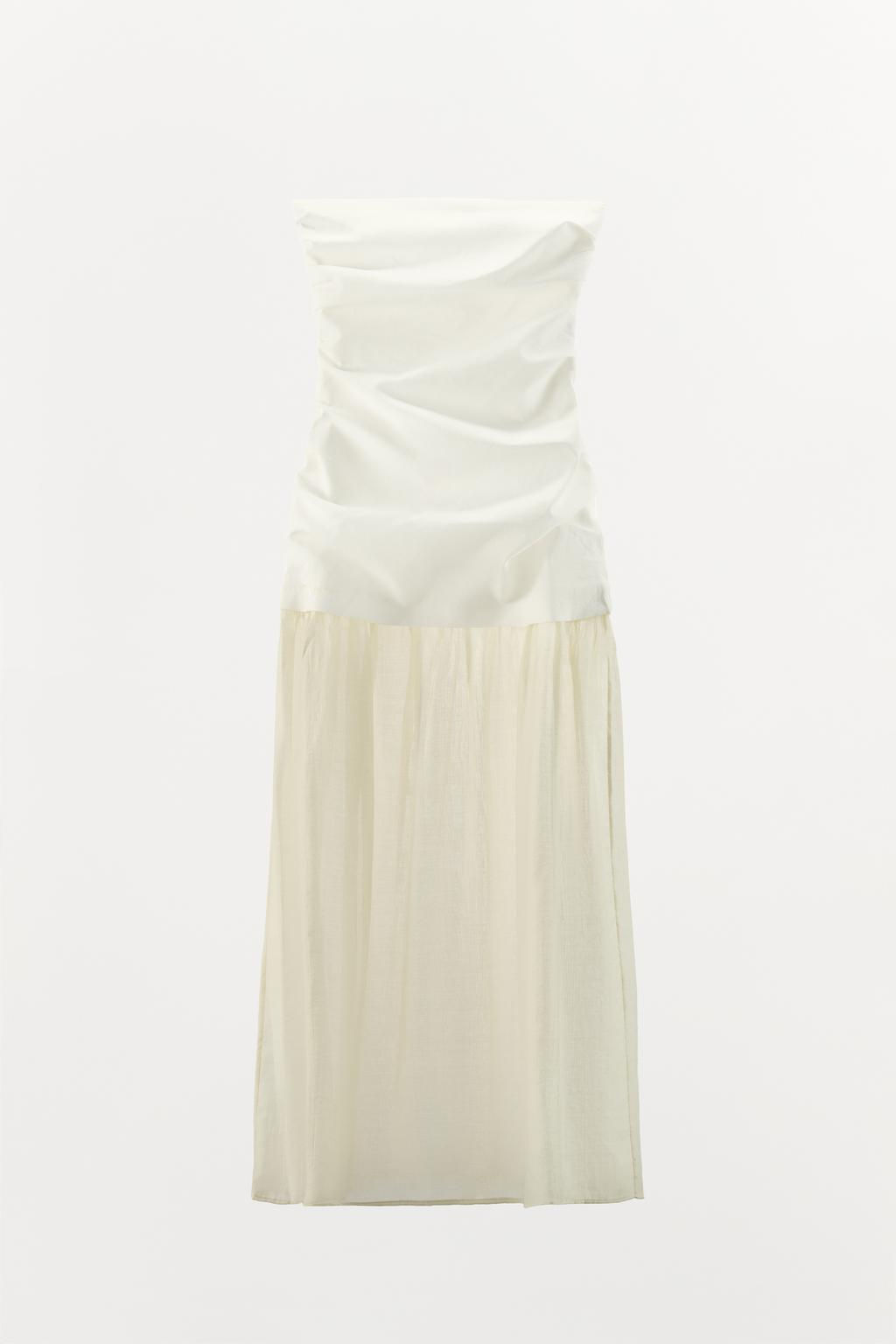 CONTRAST STRAPLESS MIDI DRESS