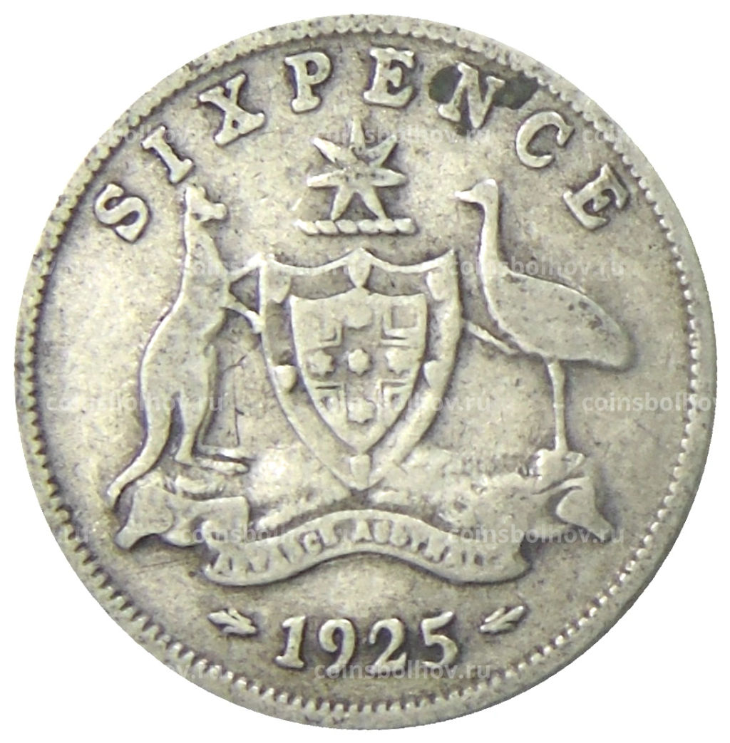 Монета 6 пенсов 1925 года Австралия