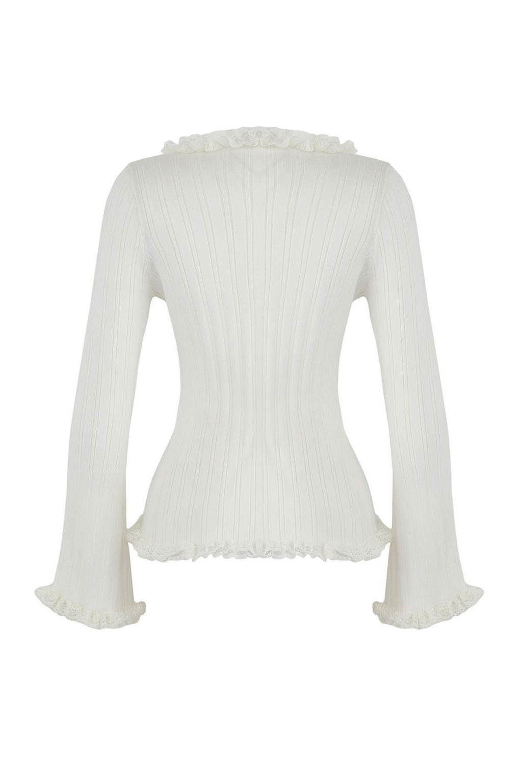 Teen Ekru V Yaka Dantel Garnili Premium/Ozel Iplikli Fitted/Vucuda Oturan Triko H?rka TWOAW26HI00098 - Trendyolmilla фото 6