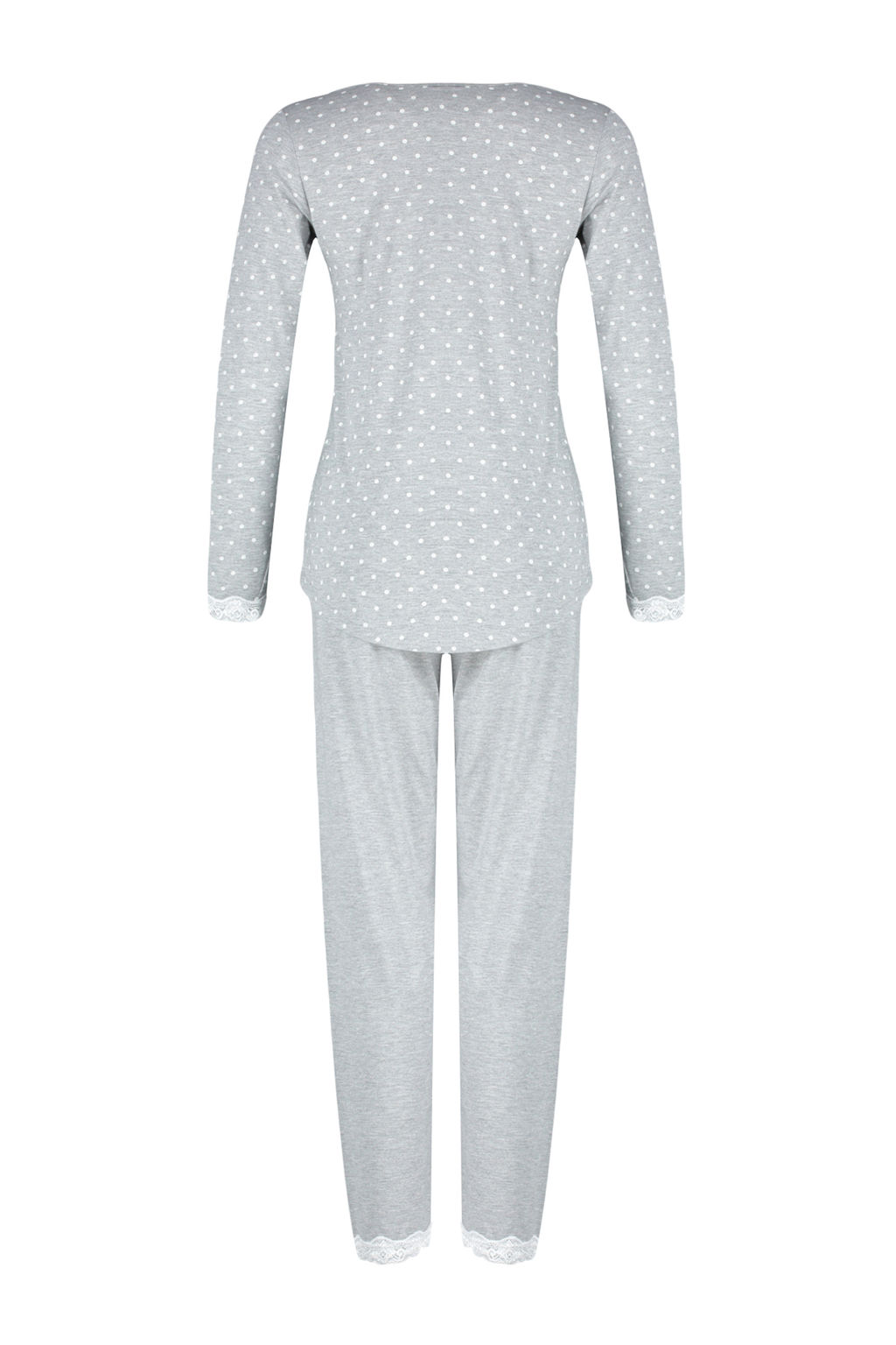 Gri Puantiyeli Dantelli Tshirt-Pantolon Orme Pijama Tak?m? THMAW24PT00182 - Trendyolmilla фото 9