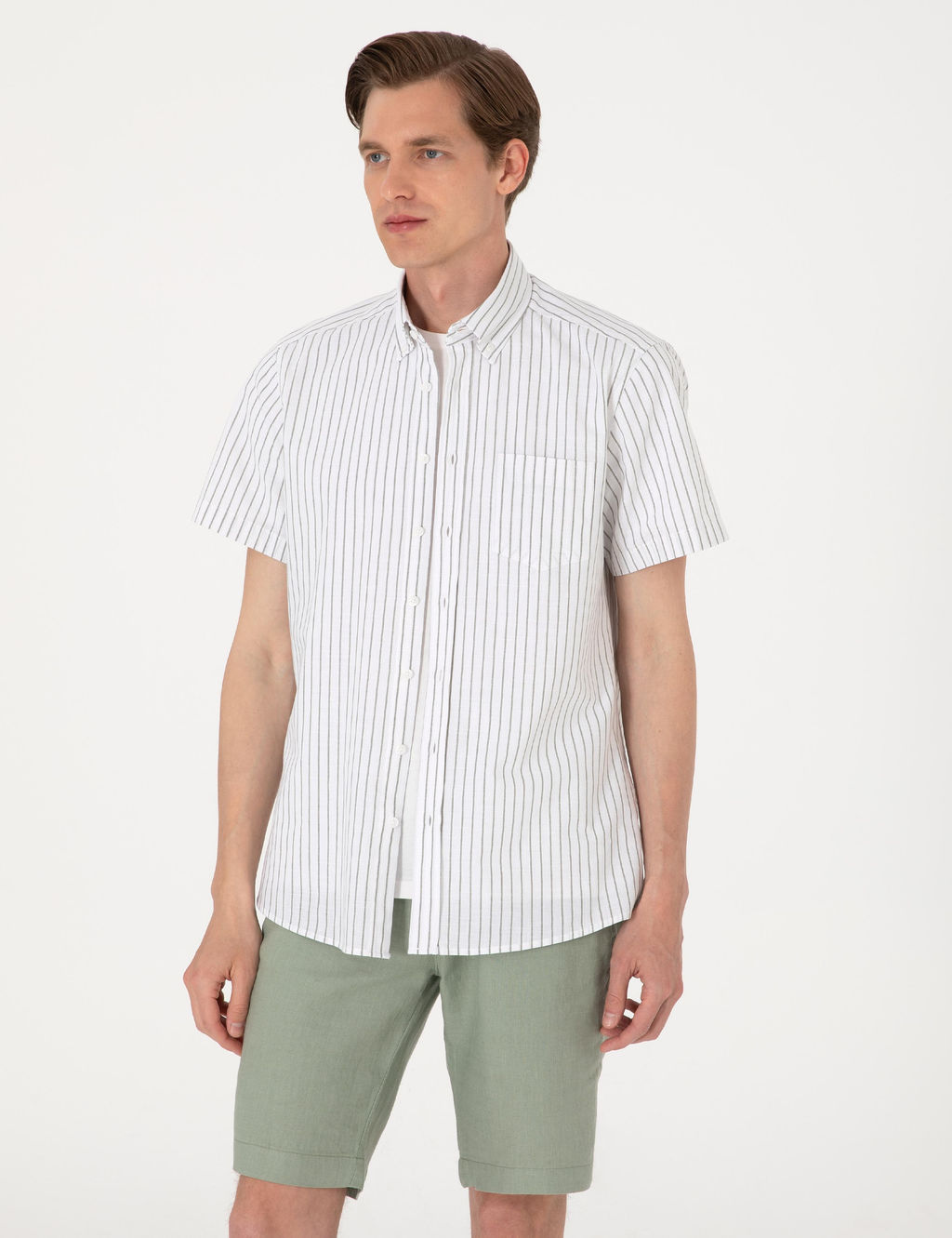 Haki Regular Fit _izgili K_sa Kollu G_mlek