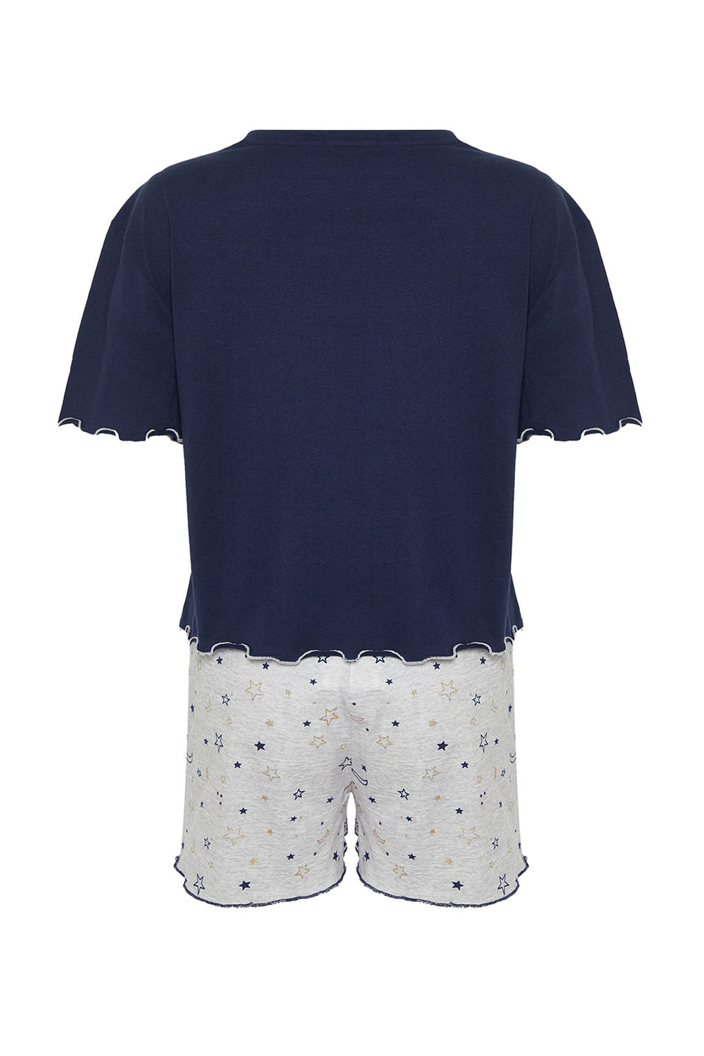 Trendyolmilla Gri Melanj Galaksi Desenli Baby Overlok Detayl? Sortlu Orme Pijama Tak?m? THMSS24PT00203 фото 13