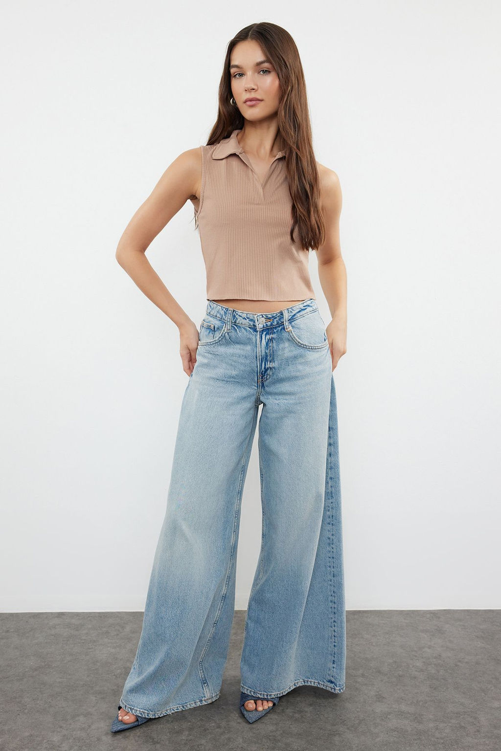 Vizon Polo Yaka Fitilli Orme Bluz TWOSS22BZ0335