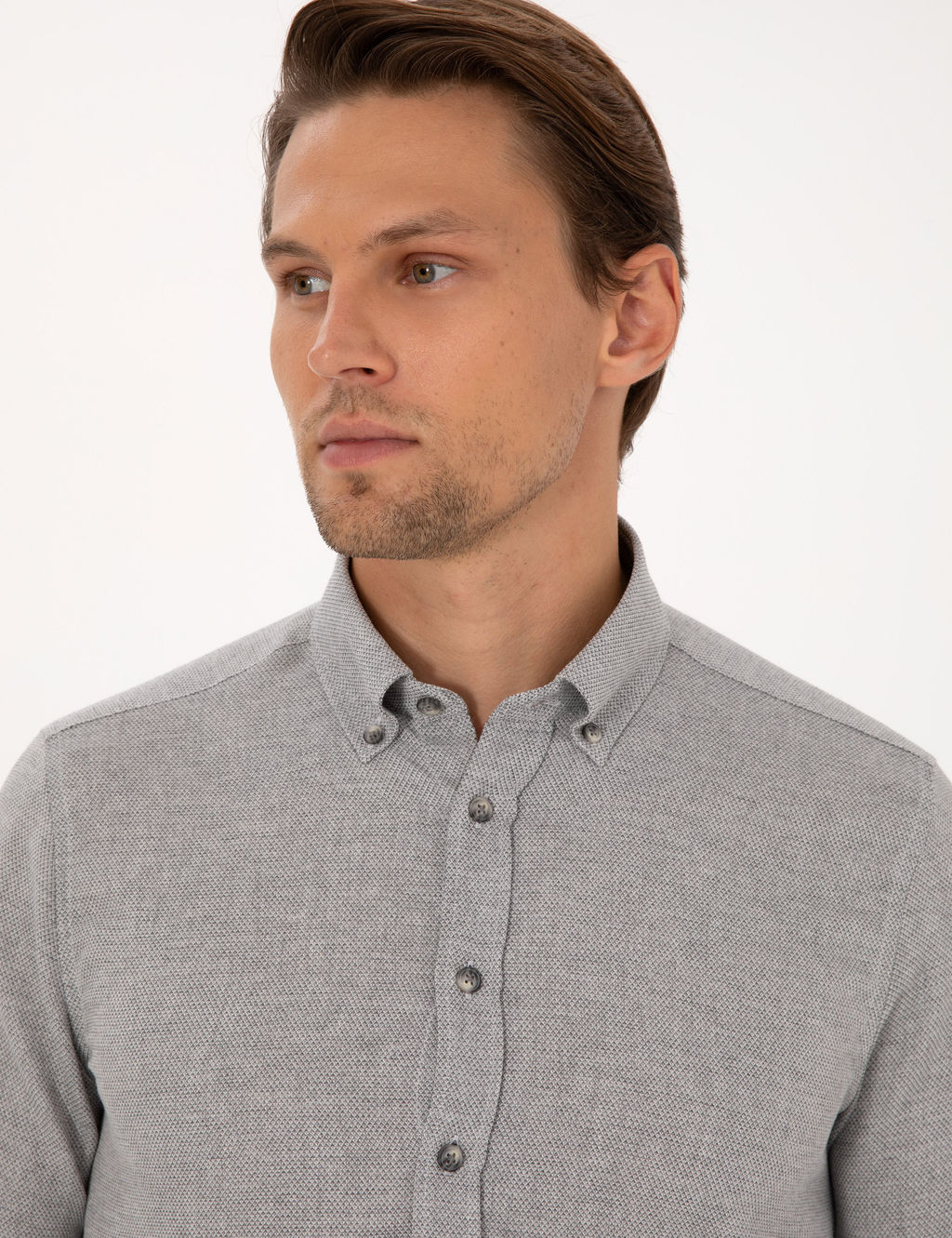 Gri Slim Fit Uzun Kollu G_mlek