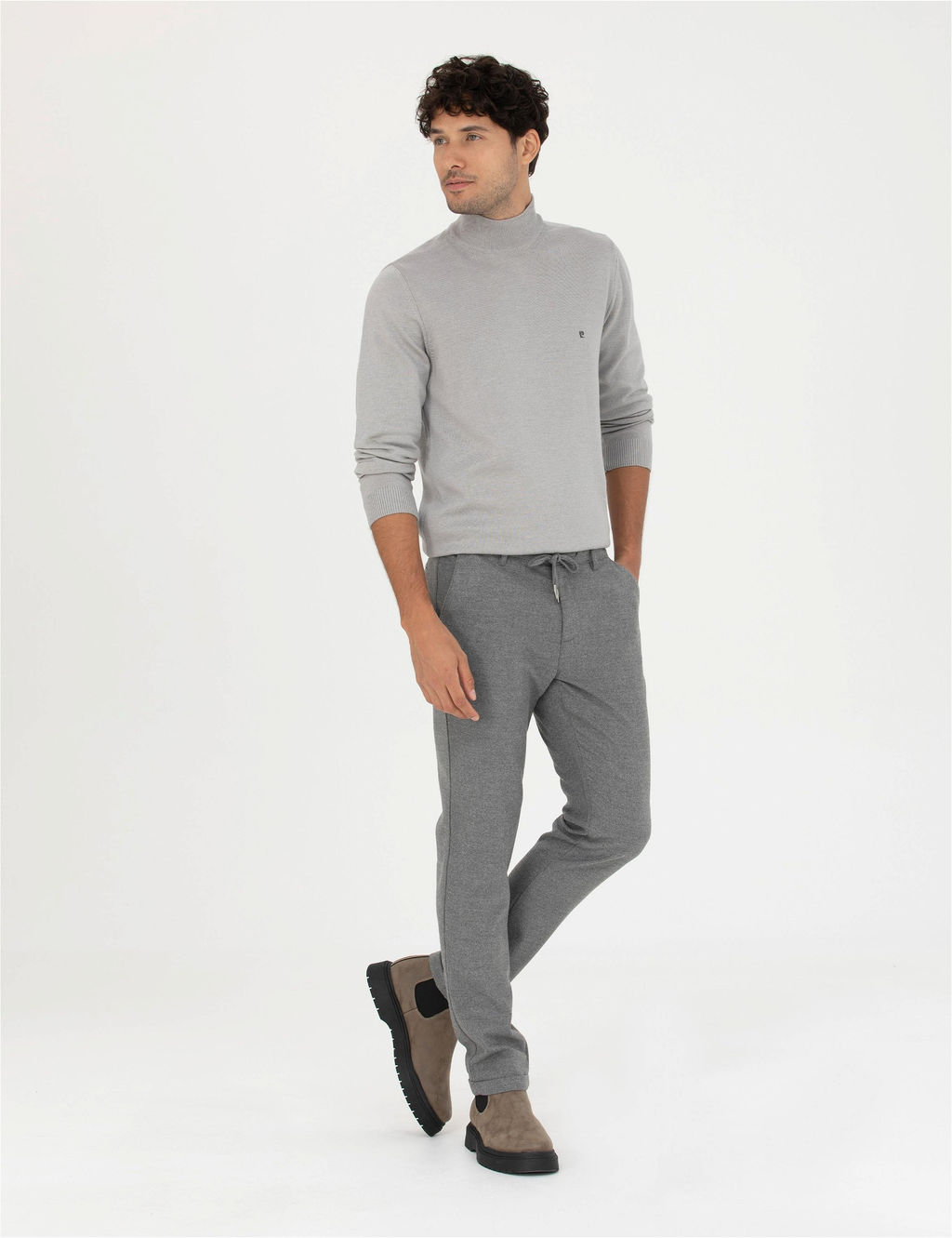 A__k Gri Melanj Slim Fit Yar_m Bal_k__ Yaka Basic Triko Kazak - Pierre cardin фото 4