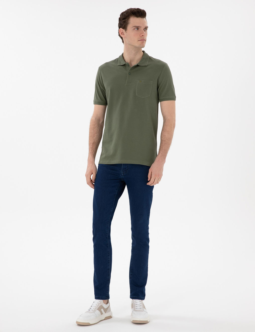 Haki Regular Fit %100 Pamuk Polo Yaka Basic Ti__rt