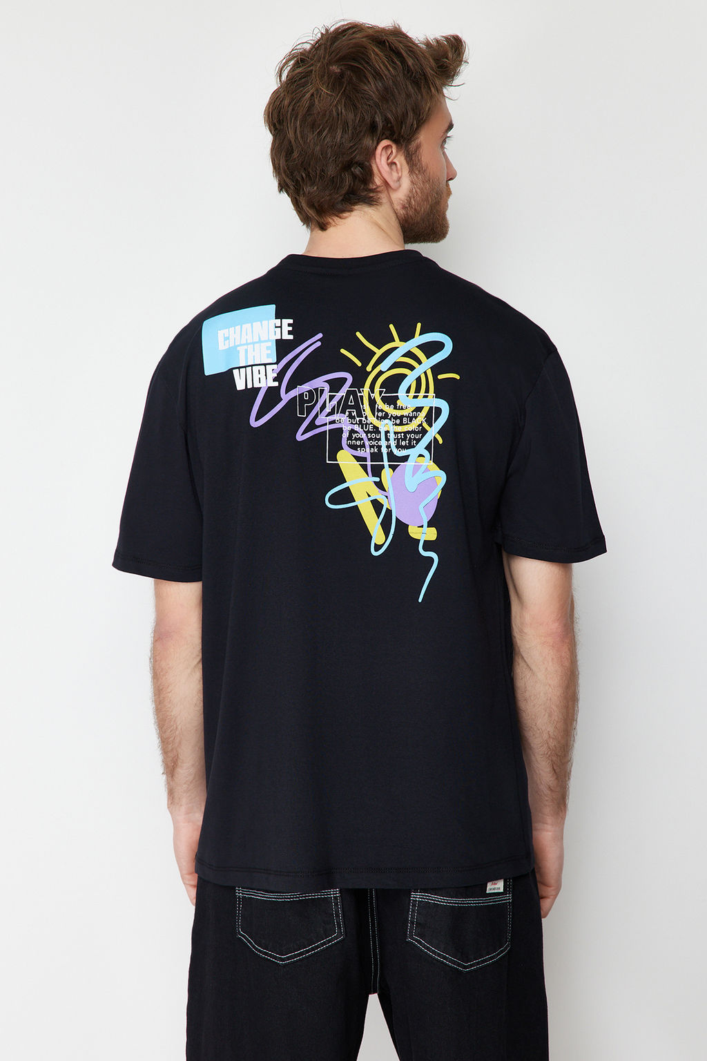 TRENDYOL MAN Siyah Oversize/Genis Kesim Yaz? Bask?l? %100 Pamuklu T-Shirt TMNSS21TS3438 - Trendyolmilla фото 11