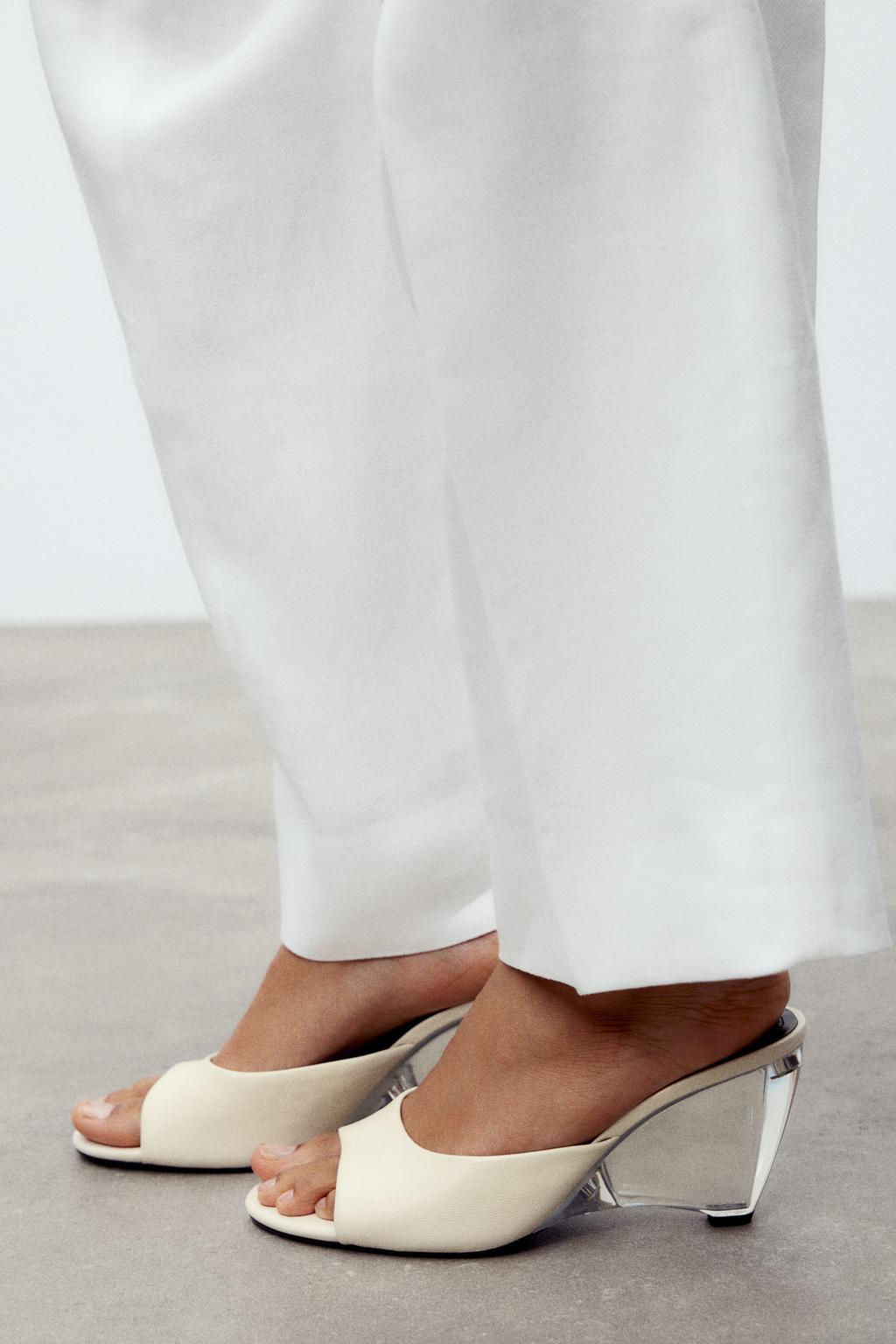 LEATHER TRANSPARENT WEDGE MULES