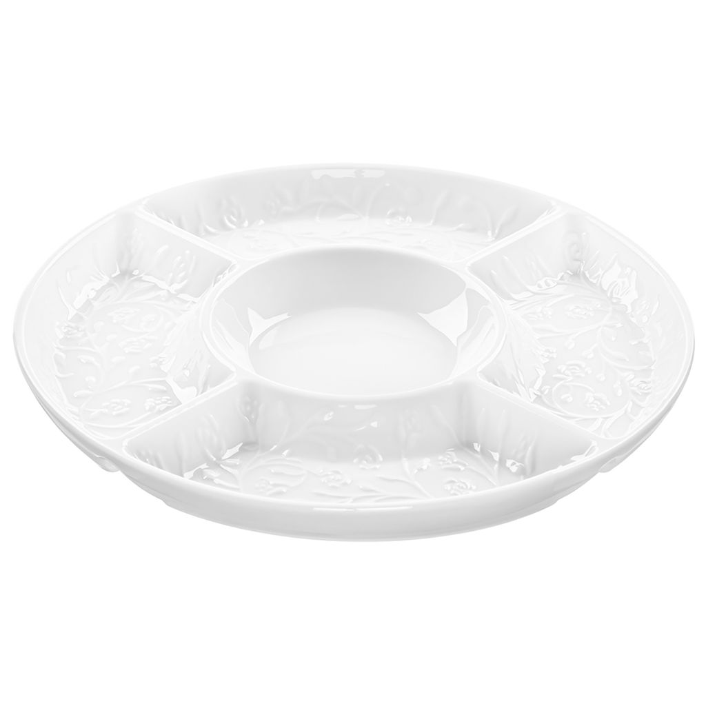 Менажница 26*26*2,5 см, "Веточки-цветочки" цельная, 5 секций