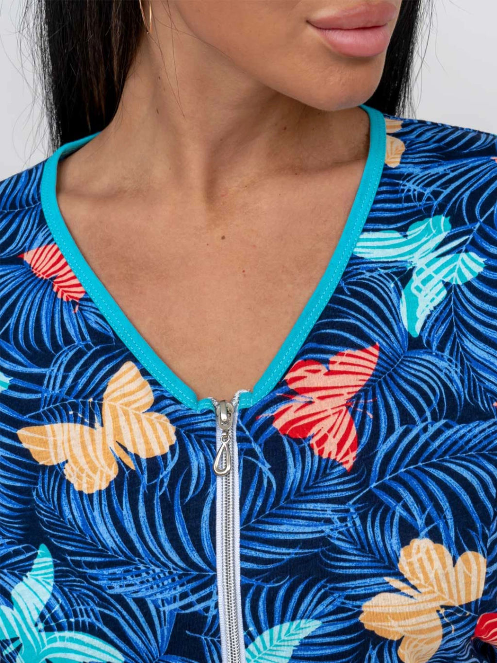 Халат женский, цвет синий красный