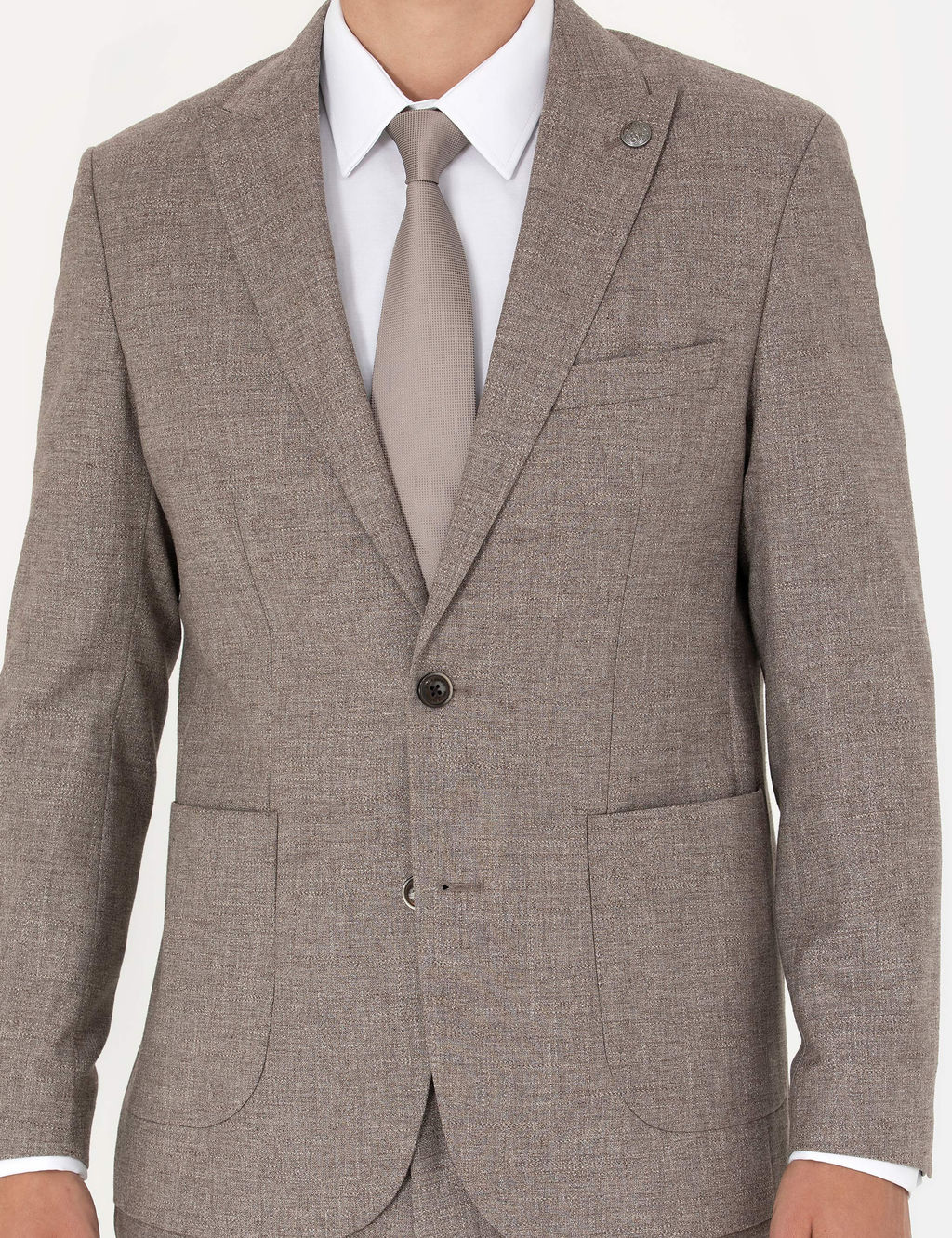 A__k Kahverengi Slim Fit Y_n Kar___ml_ Tak_m Elbise