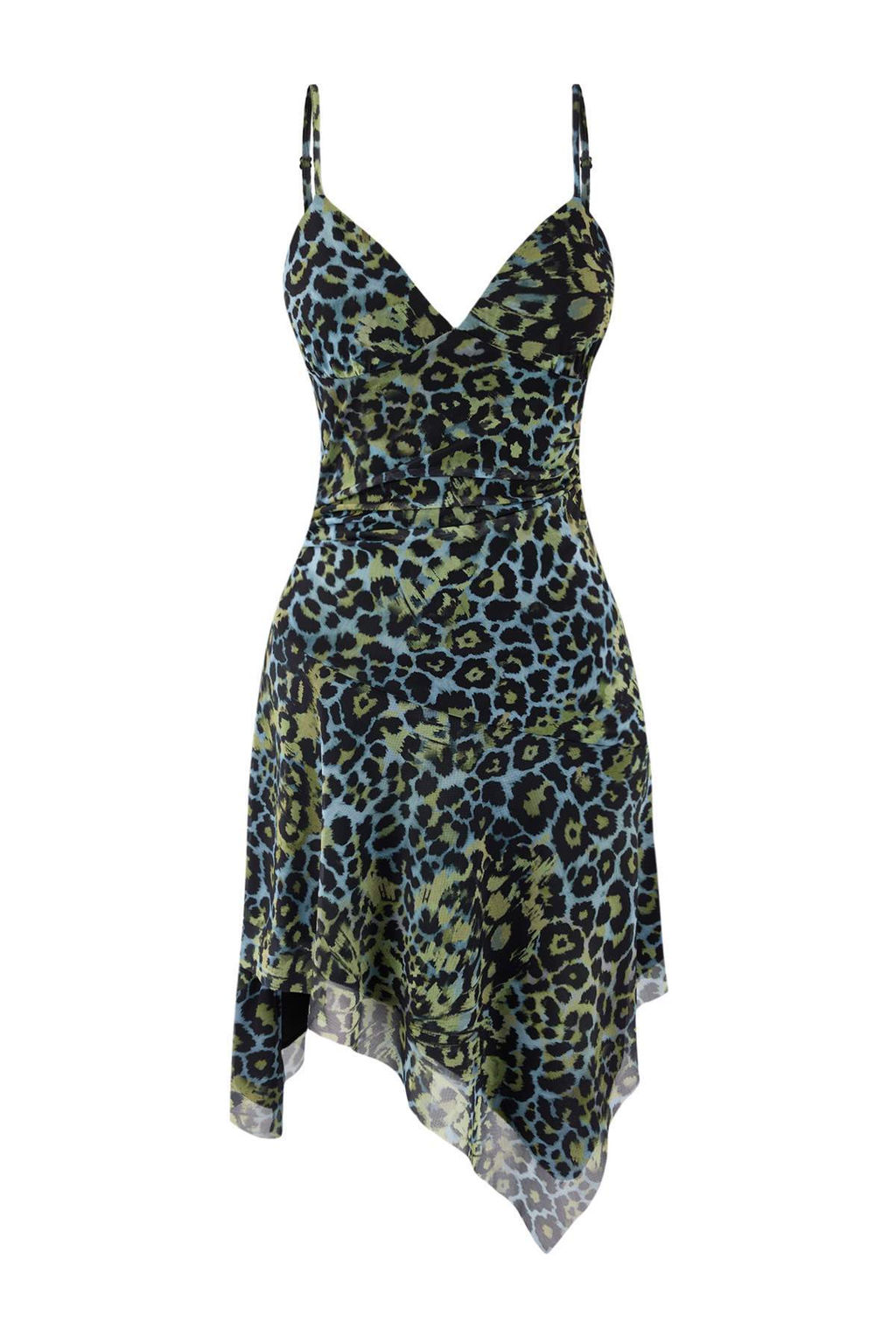 Cok Renkli Animal Tul Ask?l? Asimetrik Kesim Astarl? S?k/Gece Elbise TPRSS26EL00043