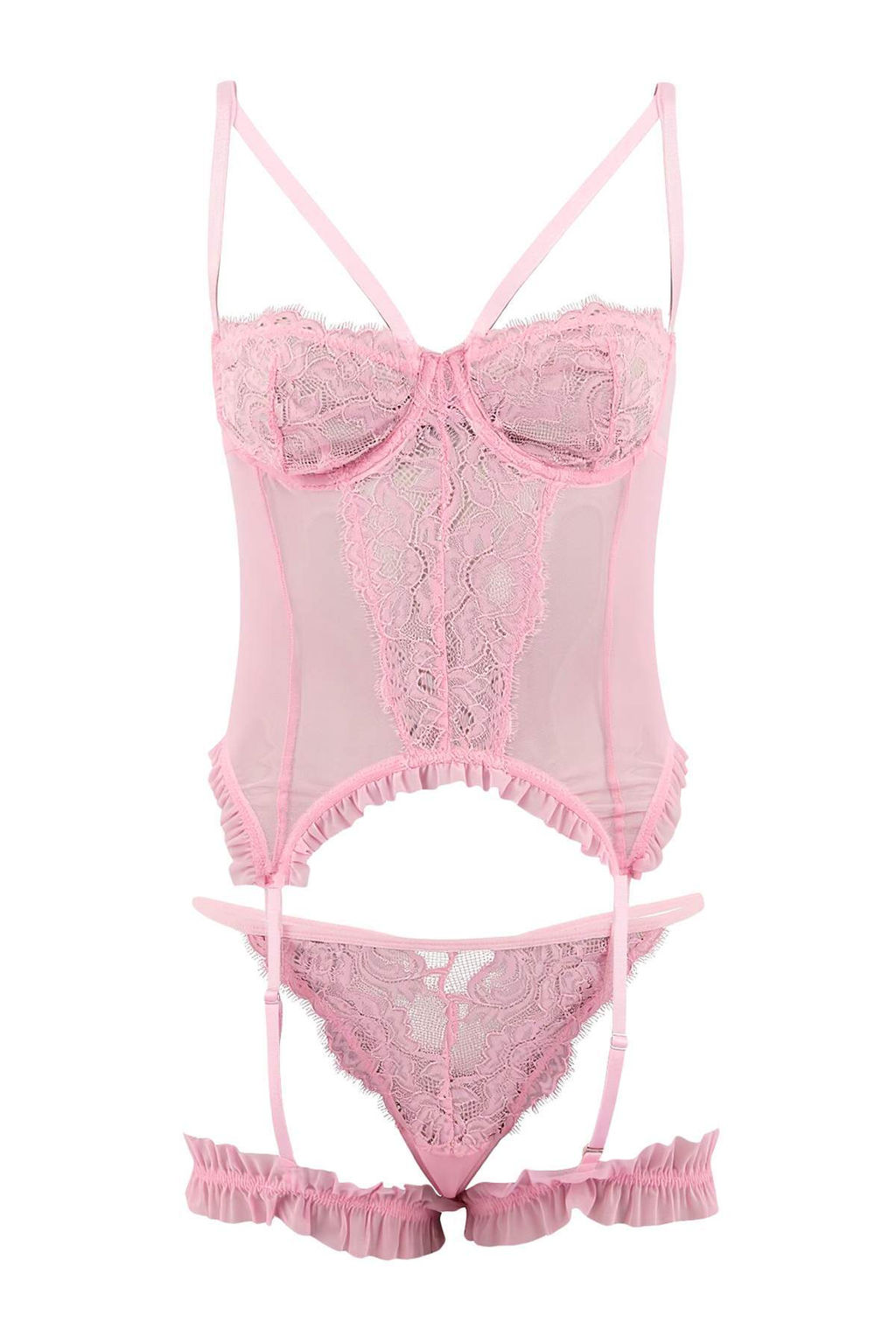 Pembe Tul/Dantel Kaps?z Jartiyer Ic Camas?r? Tak?m? THMSS26CC00001 - Trendyolmilla фото 2