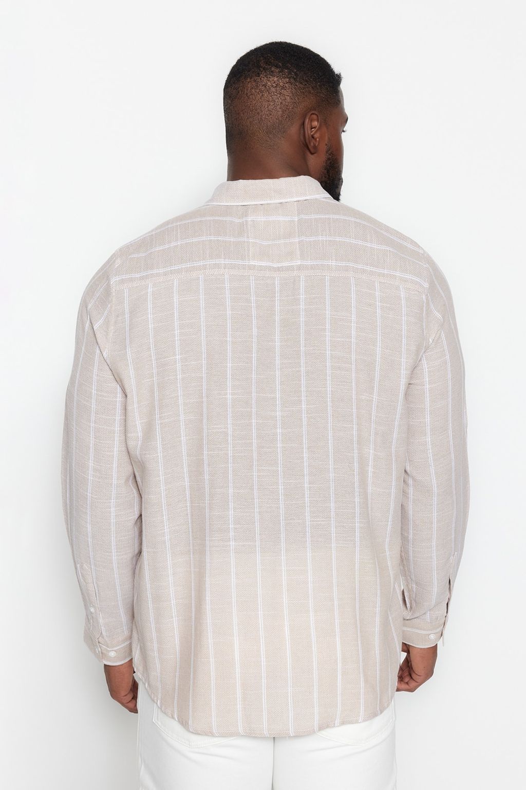 Tas Regular Fit Rahat Dugmeli Yaka Cizgili Buyuk Beden Gomlek TMNSS23GO00095 - Trendyolmilla фото 3