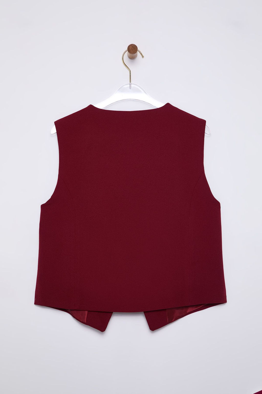 Bordo Fitted Crop Kalpli Dugmeli Dokuma Yelek TWOSS25YE00015
