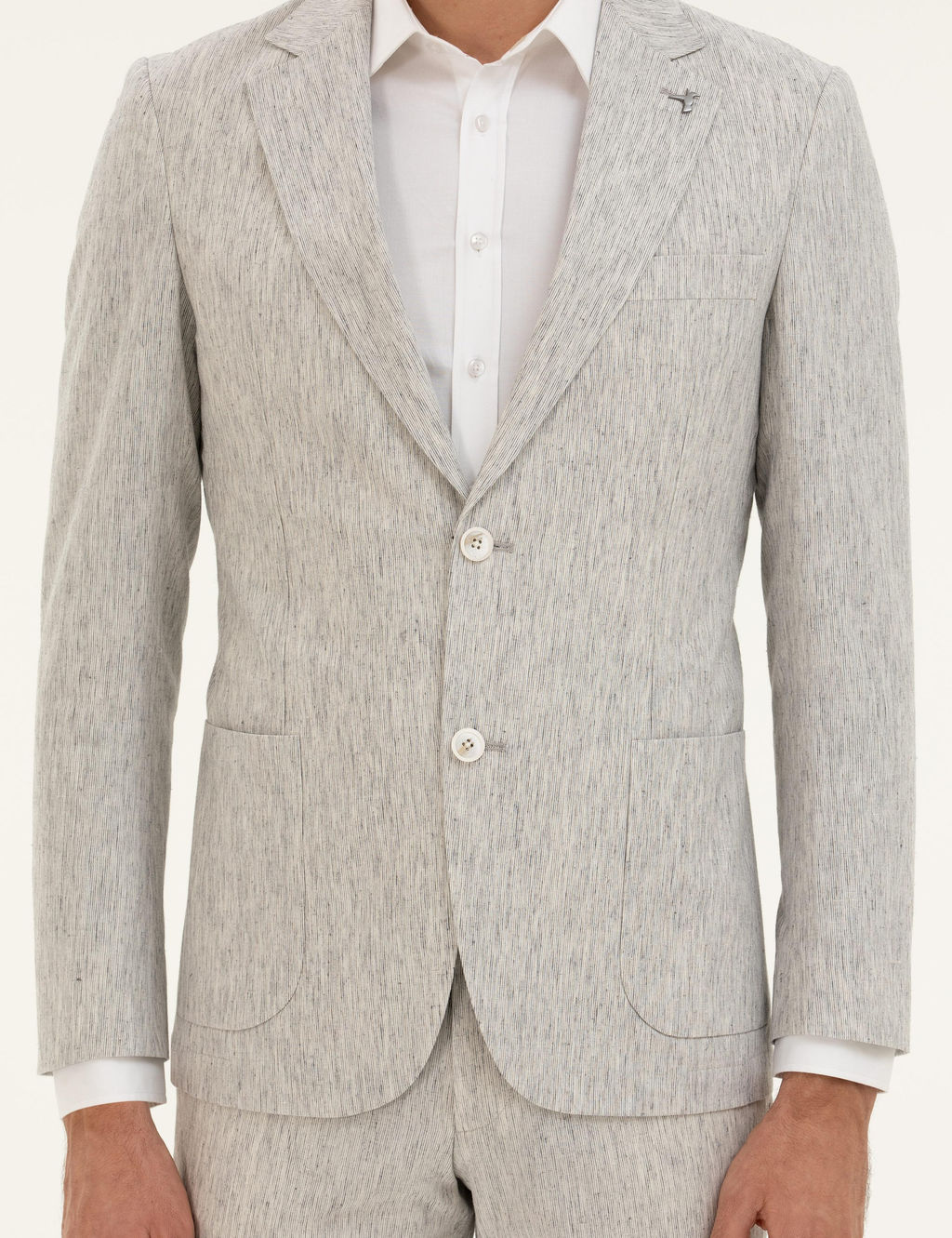 A__k Gri Slim Fit Keten Kar___ml_ Ceket