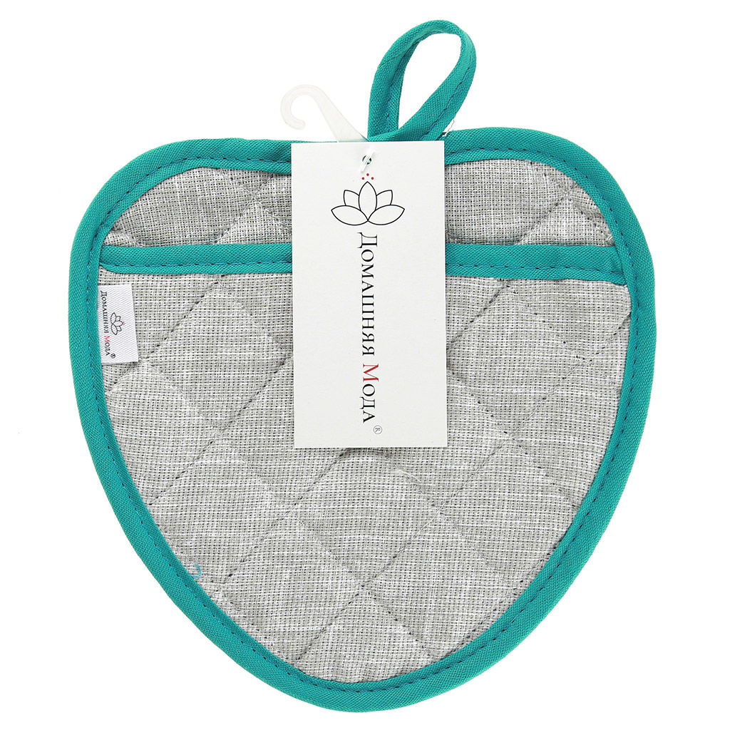 Прихватка с запахом 20х20см Лен серый, форма Клубника, рогожка 171г/м2, хлопок 100%, наполнитель - ватин 280г/м2, на пластмассовом подвесе, Домашняя мода (Россия)  фото 4