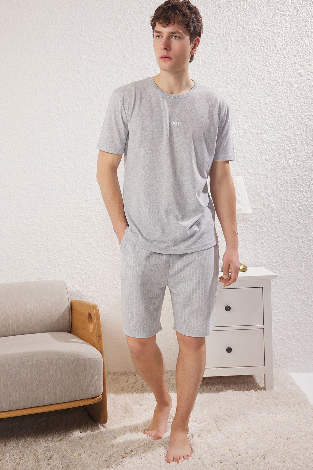 TRENDYOL MAN Bordo Regular Fit Yazl?k Sortlu Pijama Tak?m? THMSS21PT1005