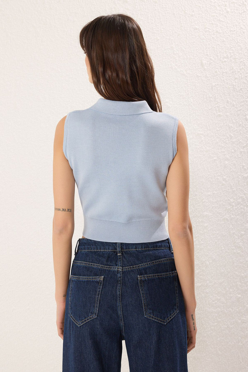 Trendyolmilla Ac?k Mavi Polo Yaka Triko Ince Bluz TWOSS25BZ00368  фото 4