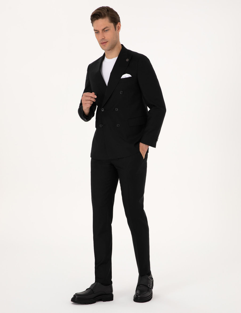 Siyah Ex. Slim Fit %100 Y_n _izgili Tak_m Elbise