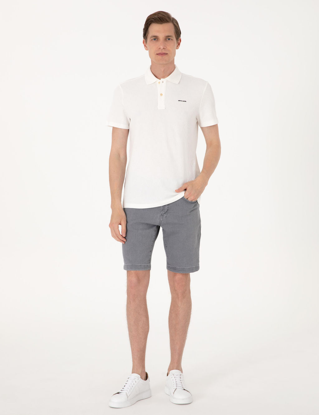 Ekru Slim Fit _rme Dokulu Polo Yaka Ti__rt