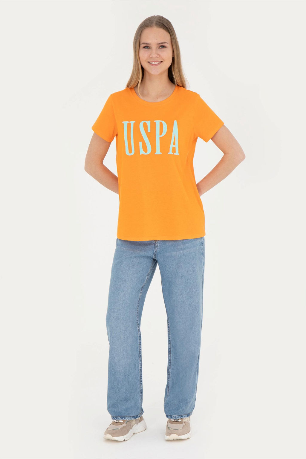 Женская оранжевая футболка с круглым вырезом - U.s. polo assn фото 4