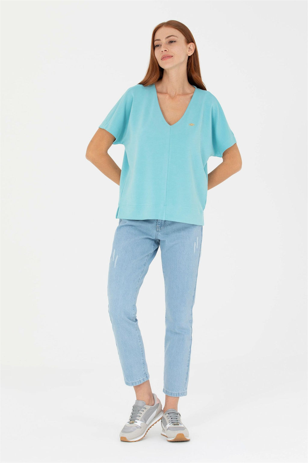 Женская мятная футболка с v-образным вырезом Неожиданная скидка в корзине - U.s. polo assn фото 4