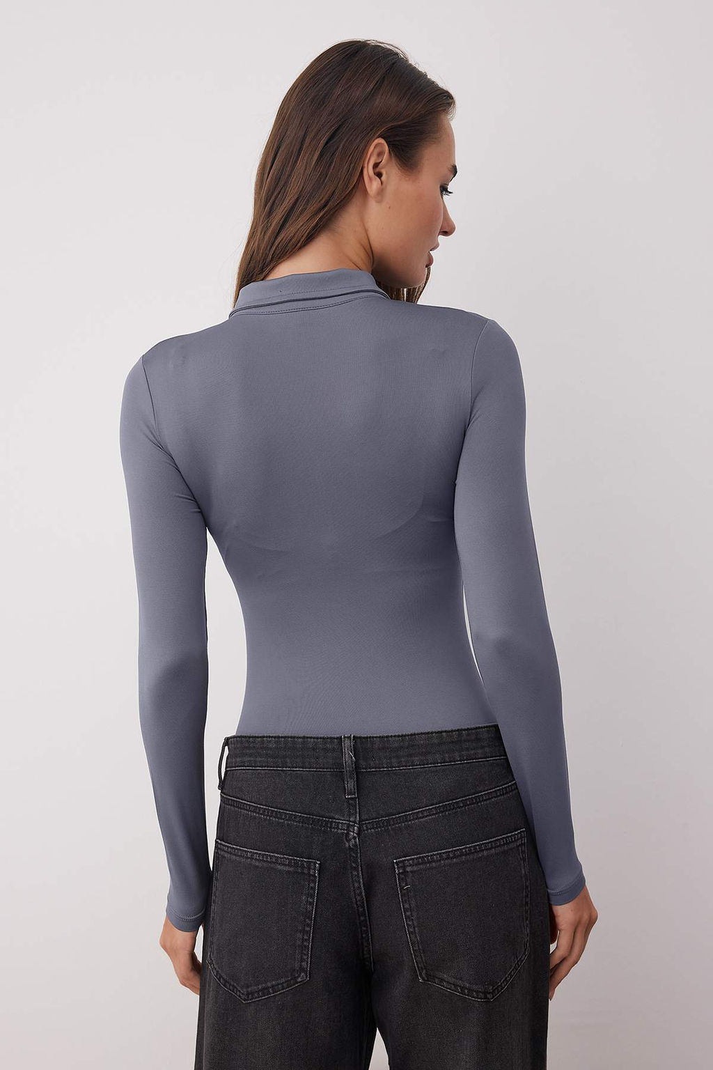 Antrasit Fermuar Yaka Detayl? C?tc?tl? Esnek Orme Body TWOAW24BD00005