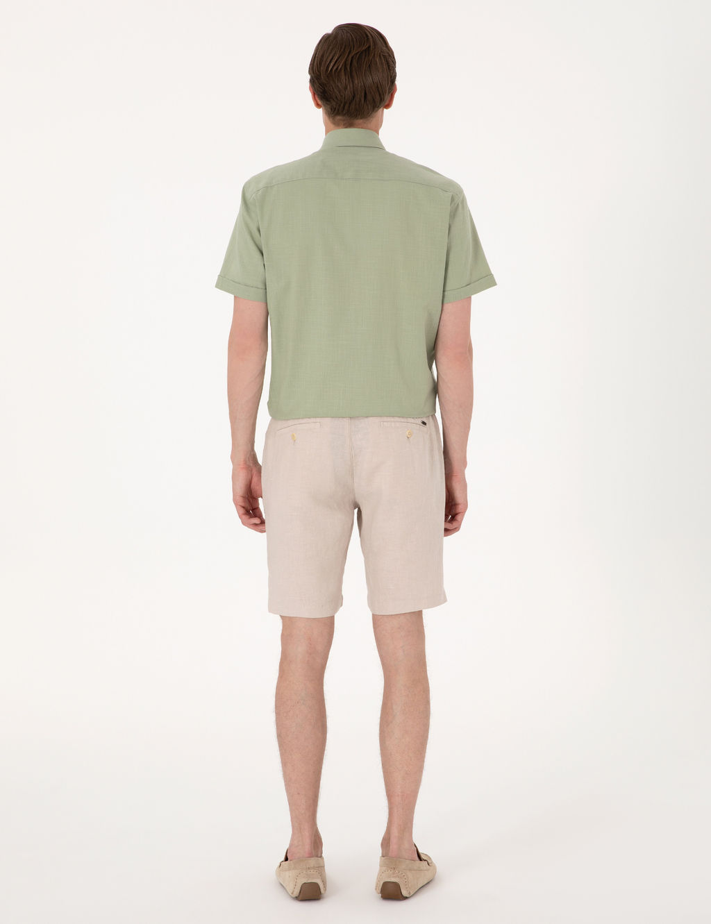 Bej Slim Fit %100 Keten Beli Lastikli Ba_c_kl_ Dokuma _ort