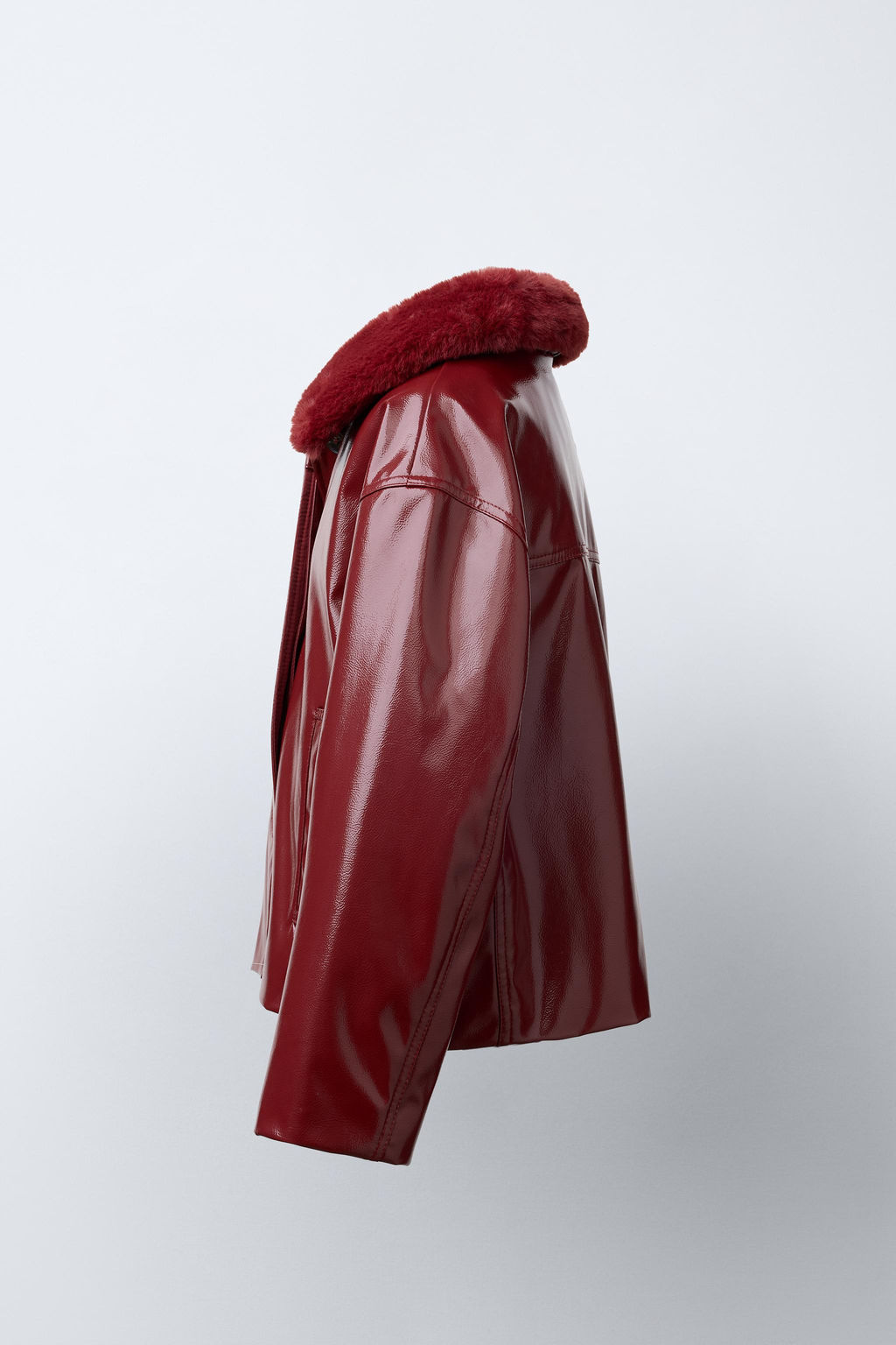 PATENT FAUX FUR COLLAR JACKET