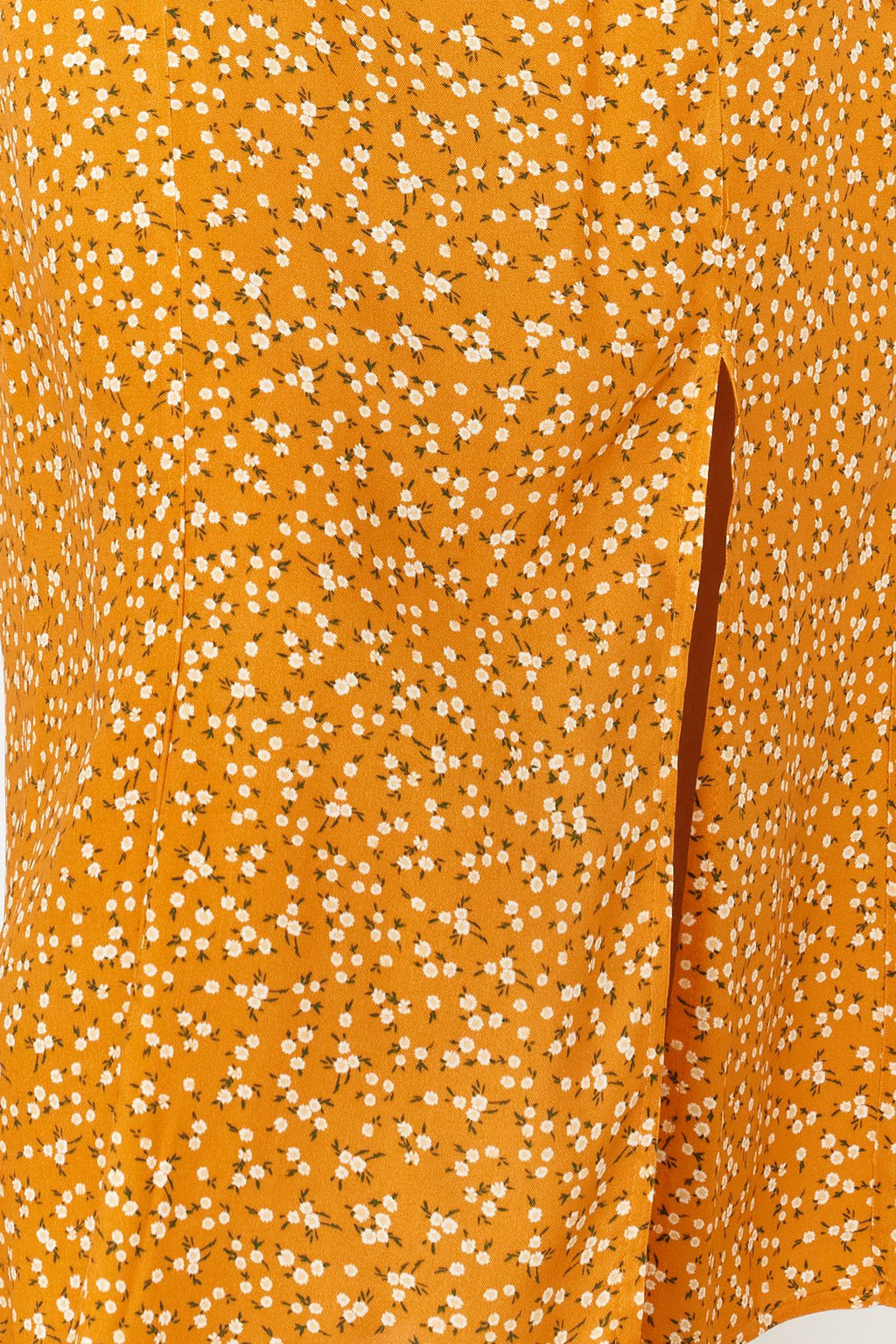 Turuncu Cicek Desenli Duz Kesim Y?rtmac Detayl? Viskon Midi Dokuma Elbise TWOSS23EL02085