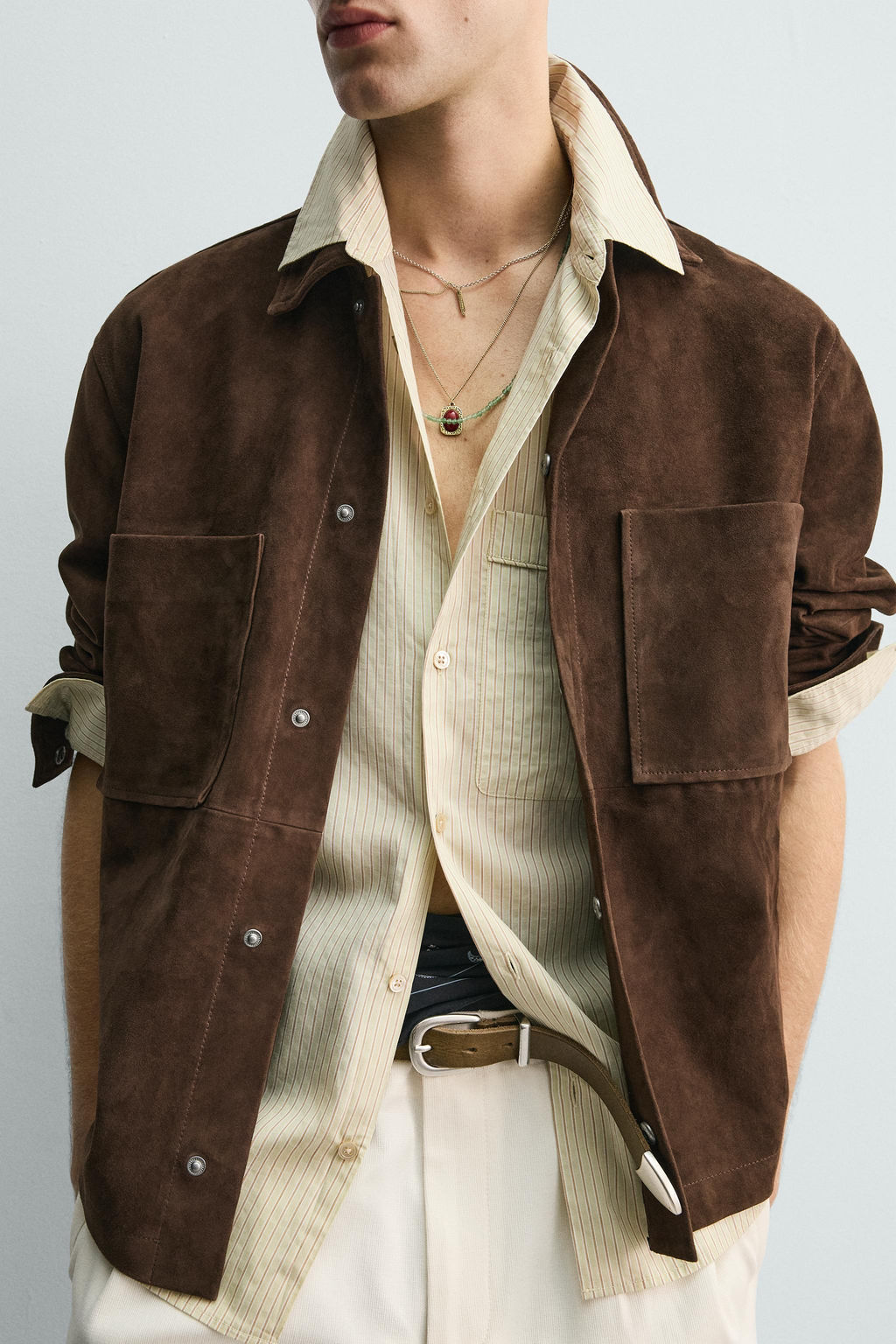 SOBRECAMISA PIEL ANTE BOLSILLOS / Marr?n - Zara фото 6