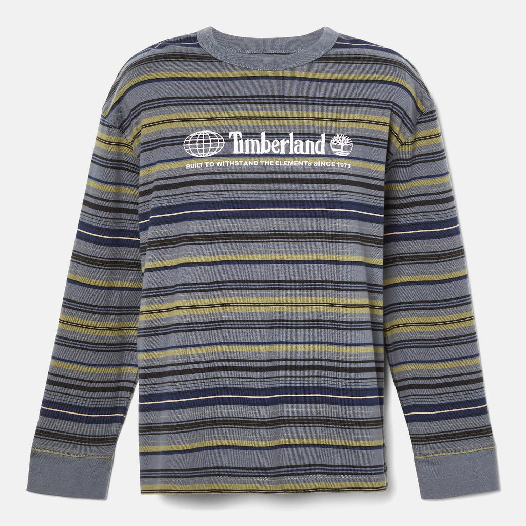 Футболка с длинным рукавом Timberland Longsleeve Striped Linear Logo Regular серая  фото 5