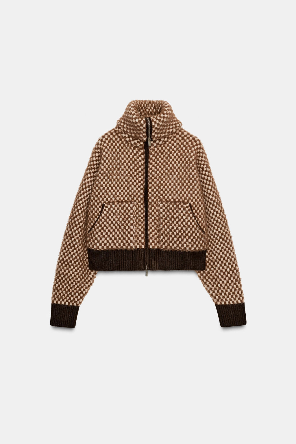 CONTRAST KNIT FAUX FUR BOMBER JACKET - Zara фото 6