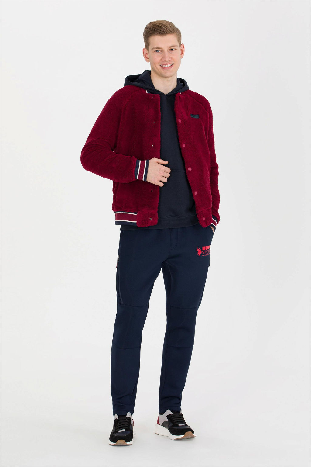 U. S. Polo Assn Мужской комфортный вязаный кардиган с воротником-стойкой вишневого цвета - U.s. polo assn фото 8