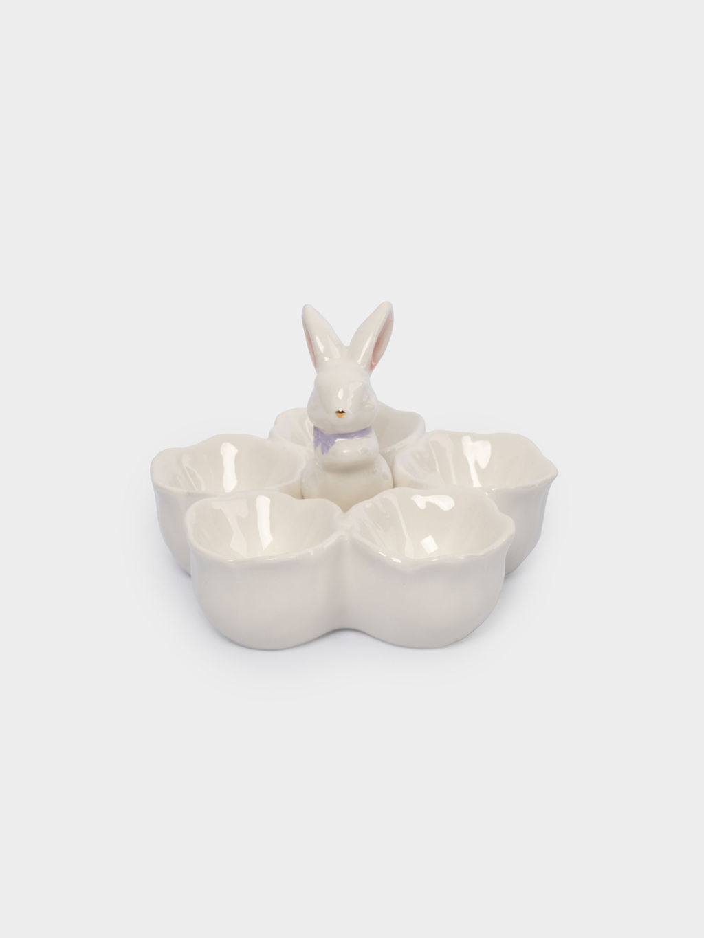 Блюдо пасхальное, 12х9 см, 5 отд, керамика, молочно-золотистое, Кролик в цветах, White Rabbit - Anna lafarg фото 2