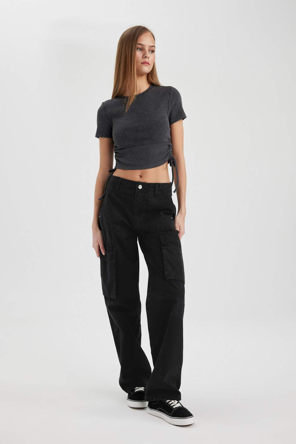 Gabardin Pantolon Straight Fit Standart Boy Yuksek Bel Kargo Cepli - Defacto фото 4