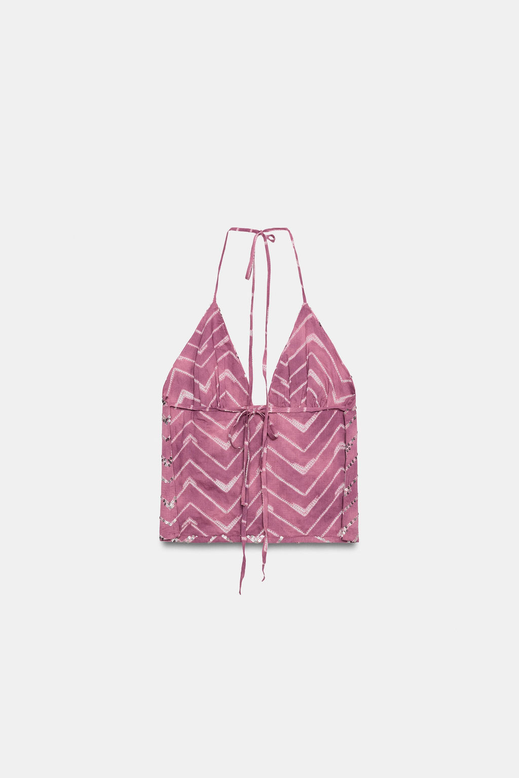 TOP HALTER ESTAMPADO LENTEJUELAS / Fucsia - Zara фото 7