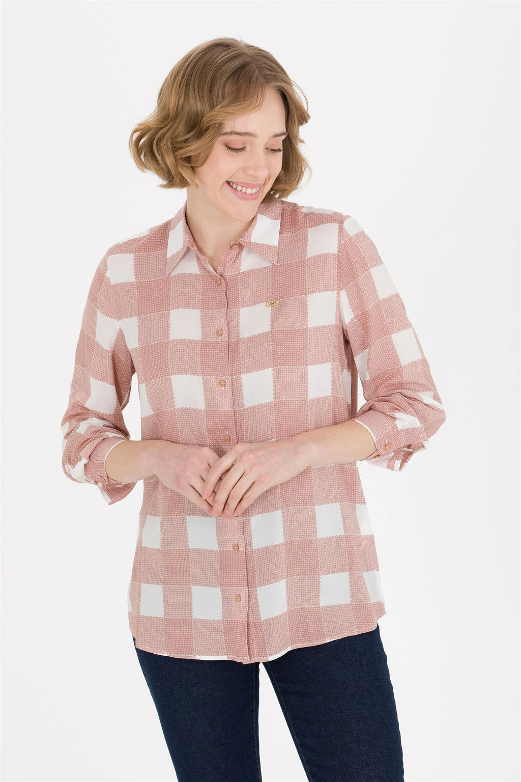 Женская пудровая рубашка с длинным рукавом Неожиданная скидка в корзине - U.s. polo assn фото 2